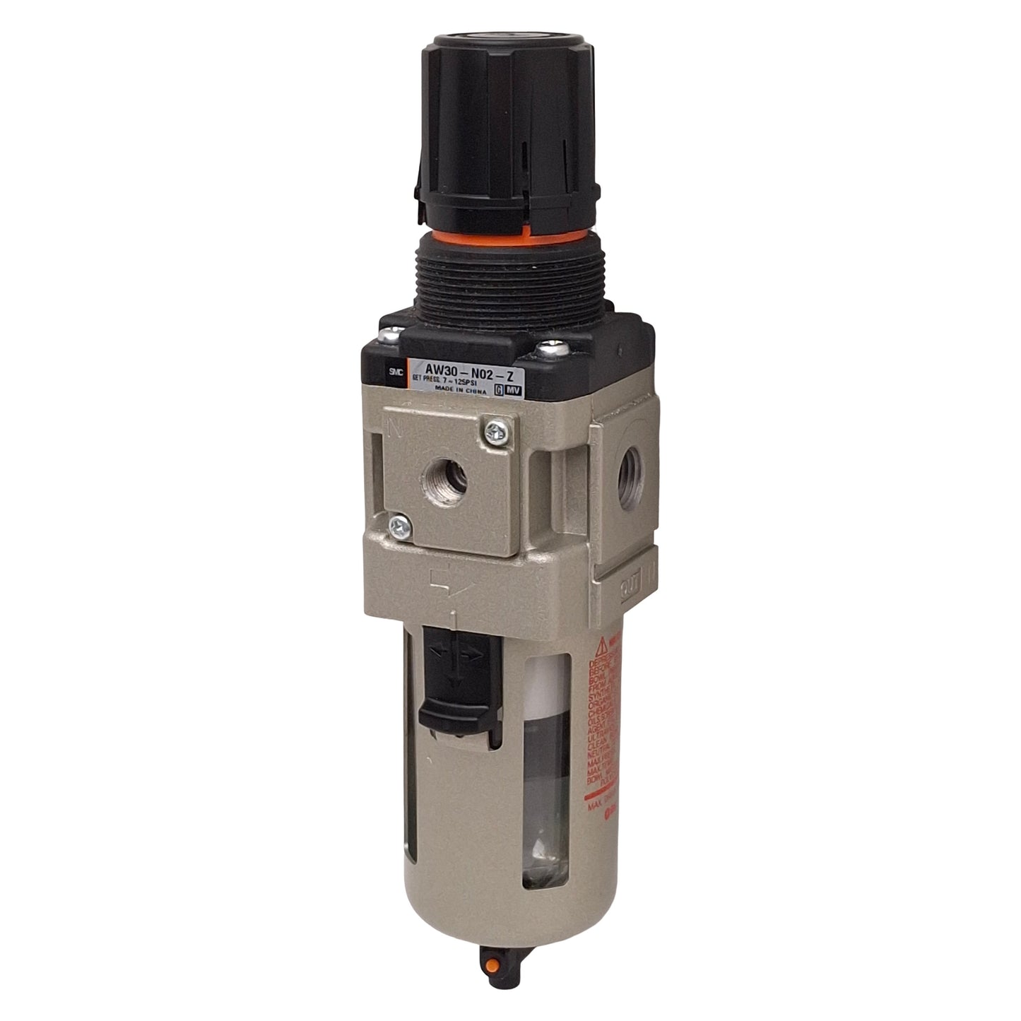 Used SMC AW30-N02-Z Filter Regulator, Set: 7-125psi, Proof: 150psi, 1/4 NPT Ports