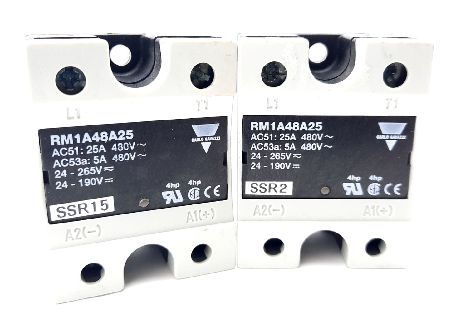 Used Lot of 2 Carlo Gavazzi RM1A48A25 Solid State Relay SPST N.O. 20-280VAC 22-48VDC
