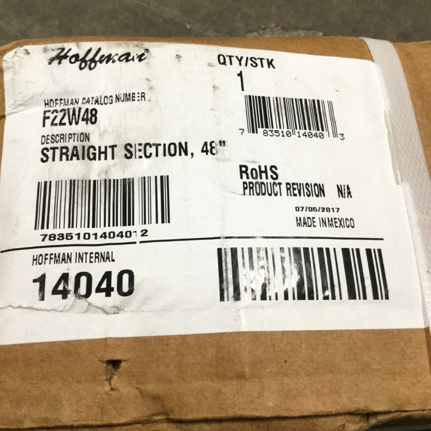 New Hoffman F22W48 Feed-Through Straight Wireway 48" Long x 2.5 x 2.5", Gray Steel