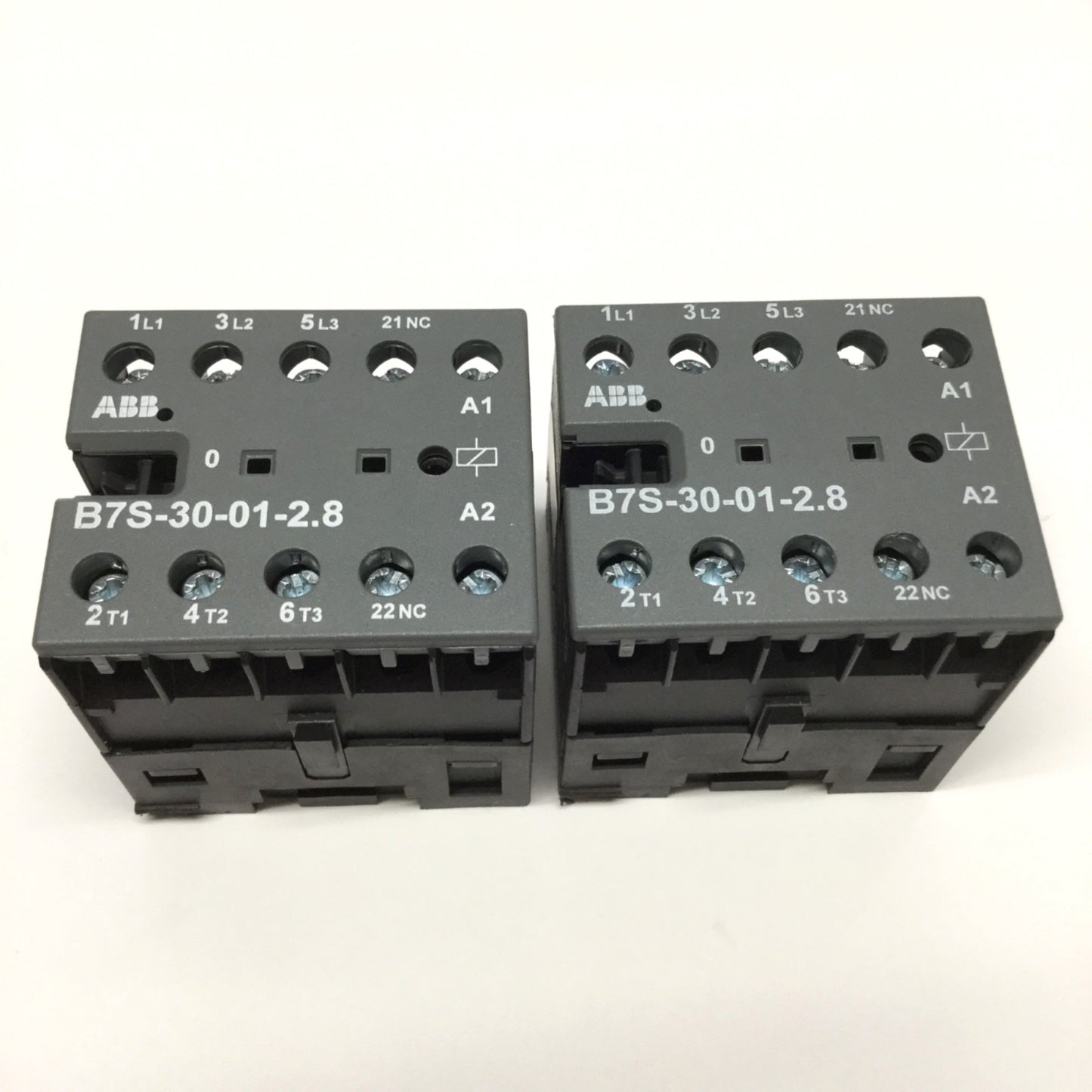 Used Lot of 2 ABB B7S-30-01-2.8 Contactors, 3-Pole + 1NC, 600VAC 16A, 17-32VDC Coil