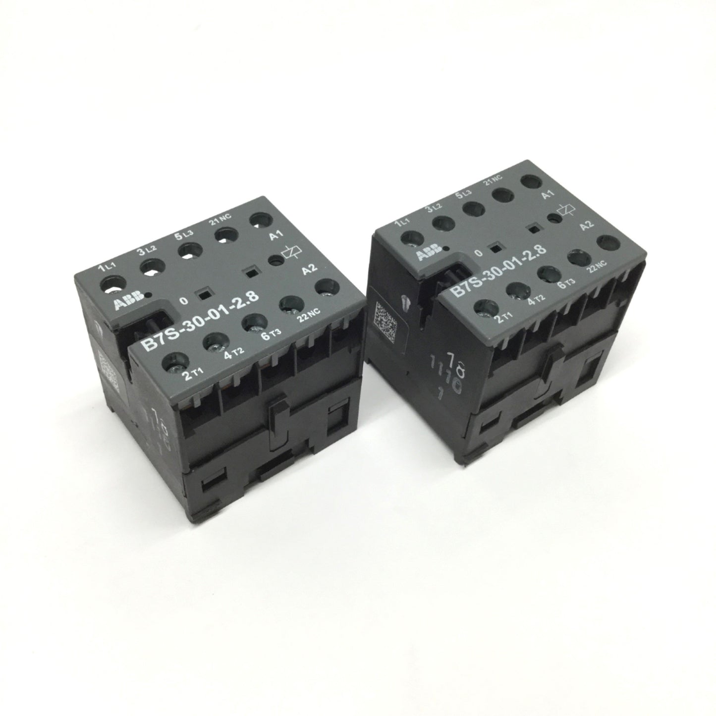 Used Lot of 2 ABB B7S-30-01-2.8 Contactors, 3-Pole + 1NC, 600VAC 16A, 17-32VDC Coil