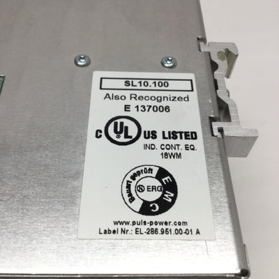 Used PULS SL10.100 Industrial DIN Power Supply 115/230VAC In; 24VDC 10A Out