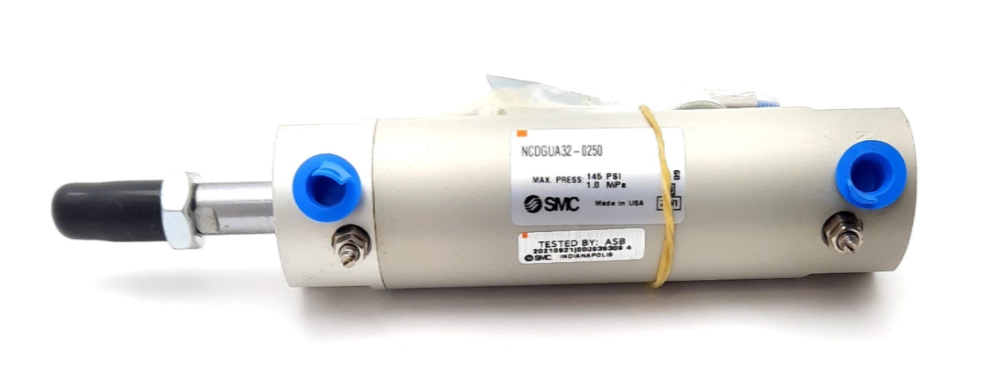New SMC NCDGUA32-0250 Double Acting, Single Rod Cylinder 145Psi 32mm Bore, 2" Stroke