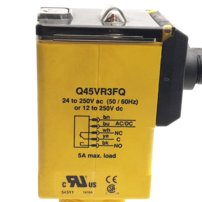 Used Banner Q45VR3FQ Fiber Optic Sensor 12-250VDC/24-250VAC SPDT, 5-Pin Mini