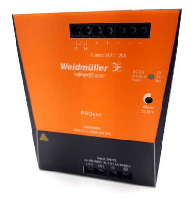 New – Open box Weidmuller 1469550000 PROeco 3 Power Supply 3 Phase 320-575VAC, 450-800VDC 20A