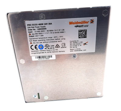 New – Open box Weidmuller 1469550000 PROeco 3 Power Supply 3 Phase 320-575VAC, 450-800VDC 20A