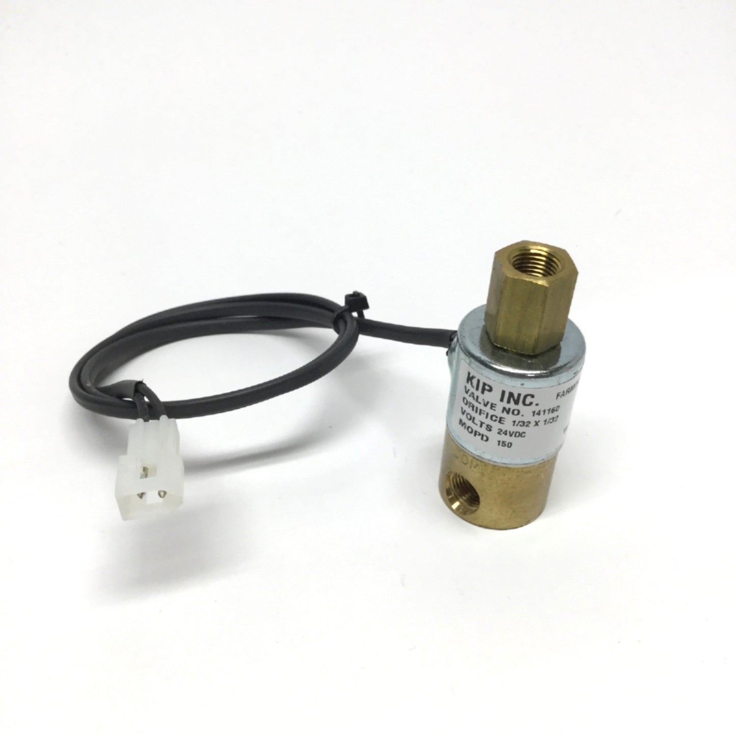 Used KIP 141160 Brass Solenoid Valve 3-Way, 24VDC Coil, 1/8" NPT, 150psi, Cv=.035