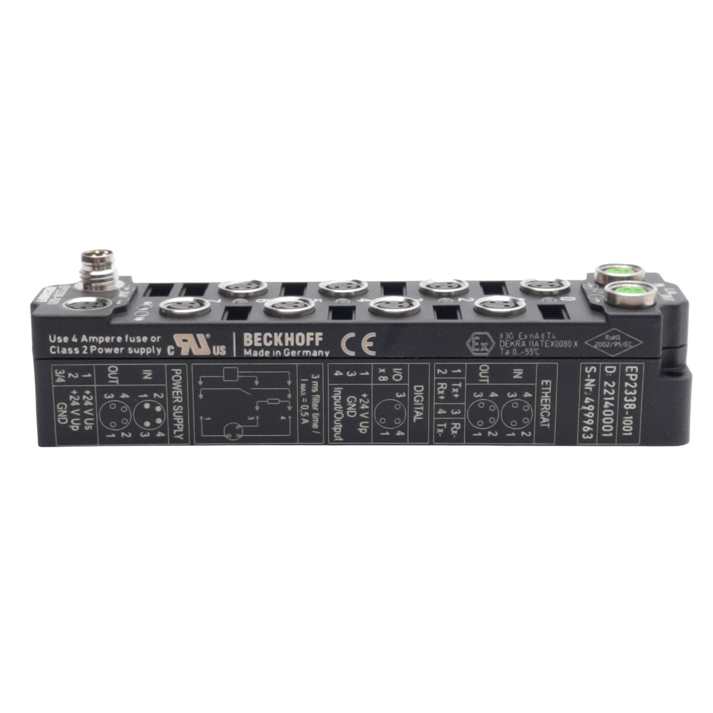Used Beckhoff EP2338-1001 EtherCAT Box 8-Channel, 24V DC 0.5A/Channel, M8 3/4-Pin