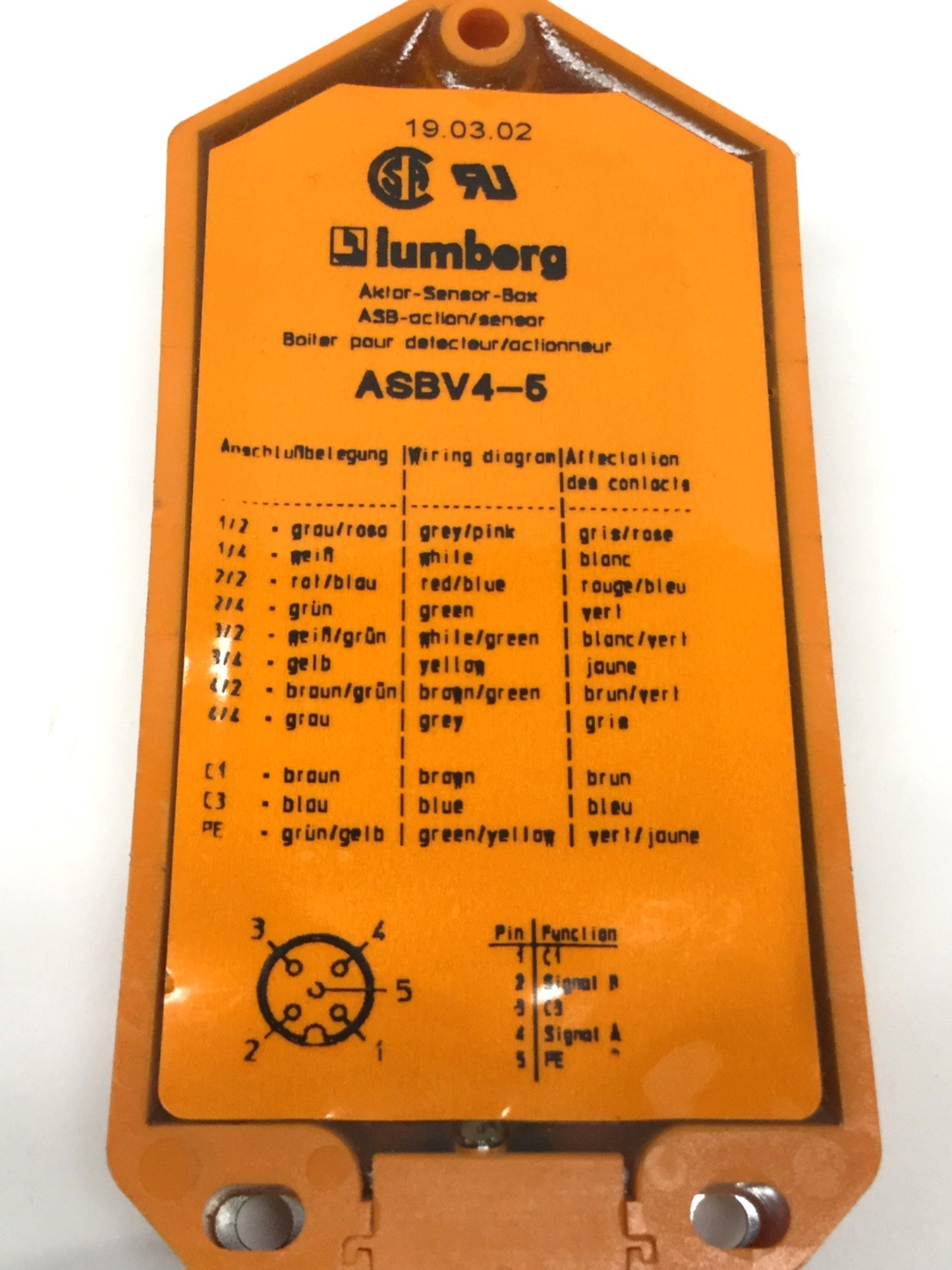 Used Lumberg ASBV4-5 Actuator/Sensor Junction Distribution Box, 4-Port, M12 5-Pin