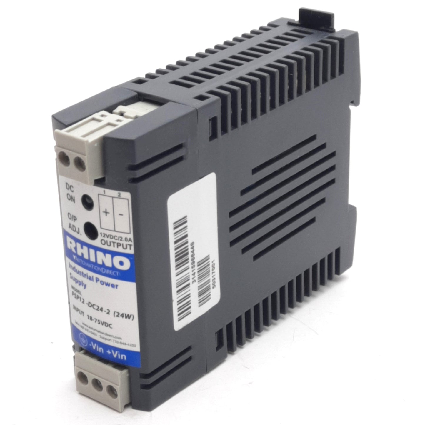Used Rhino PSP12-DC24-2 Industrial Power Supply Converter, 18-75VDC In, 12VDC 2A Out
