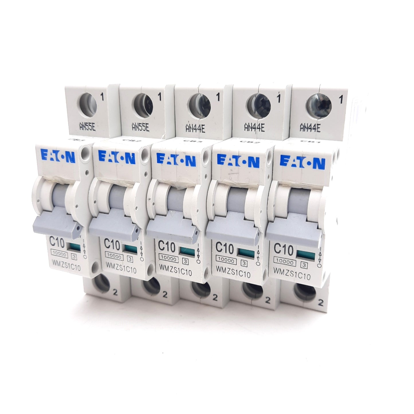 Used Lot of 5 Eaton WMZS1C10 Circuit Breaker, 1-Pole, C-Curve, Rating: 277VAC 10A
