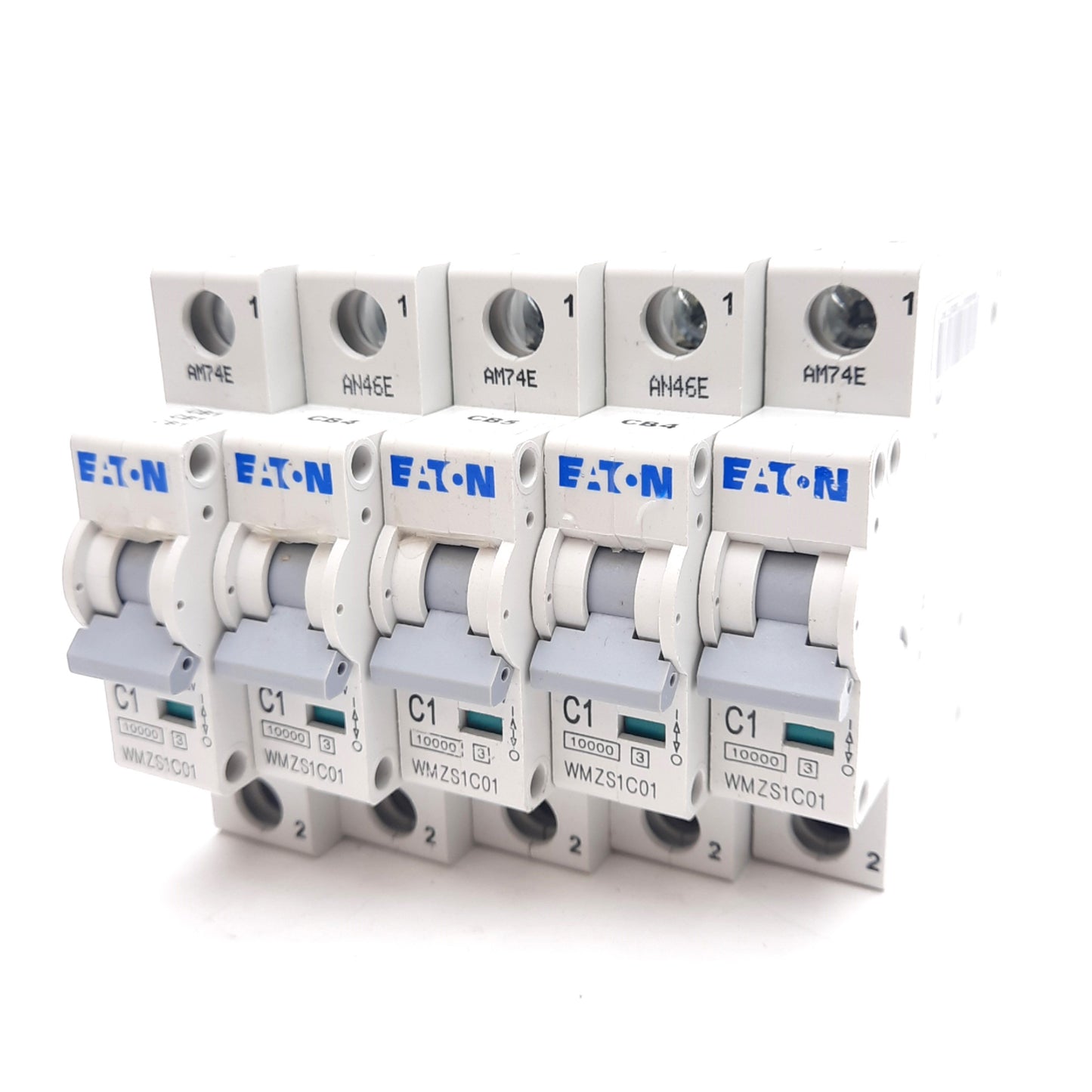 Used Lot of 5 Eaton WMZS1C01 Circuit Breaker, 1-Pole, C-Curve, Rating: 277VAC 1A