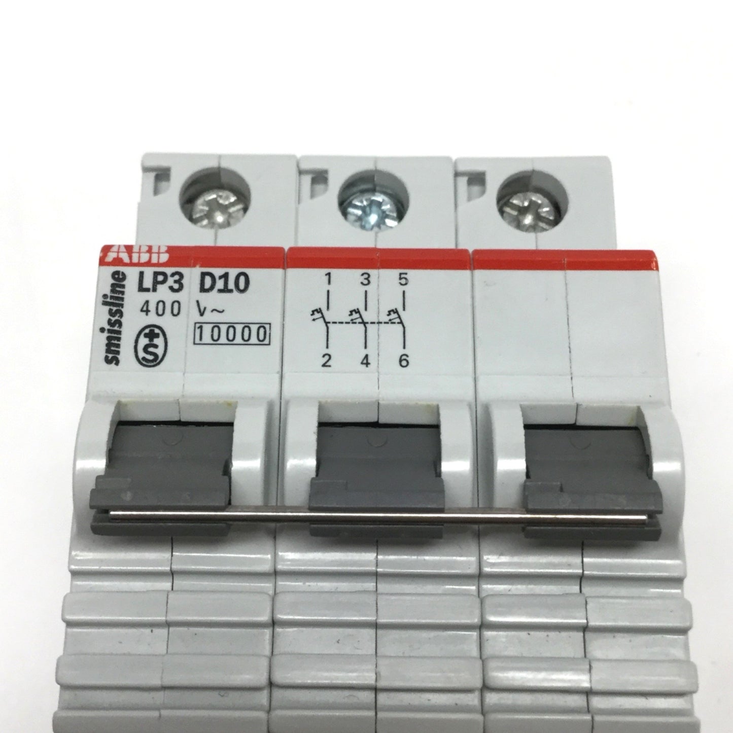 Used ABB LP3 D10 Smissline Circuit Breaker, 3-Pole, D-Curve, 10A 400V, DIN Rail Mount