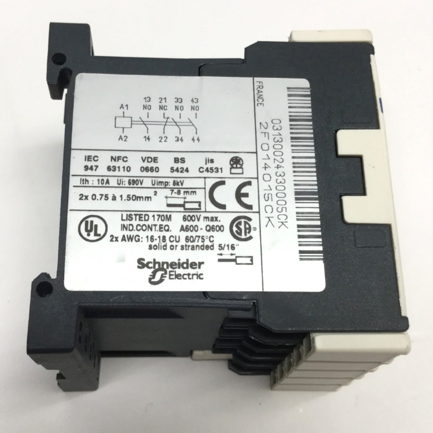 Used Telemecanique CA4KN313BW3 Control Relay 4-Pole, 3NO-1NC, 24VDC Coil, 600V 10A