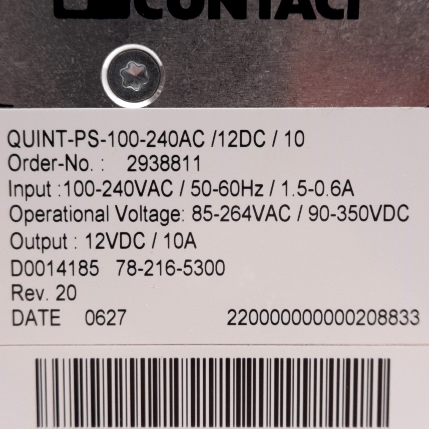 Used Phoenix QUINT-PS-100-240AC/12DC/10 Power Supply 100-240VAC In, 12VDC 10A Out