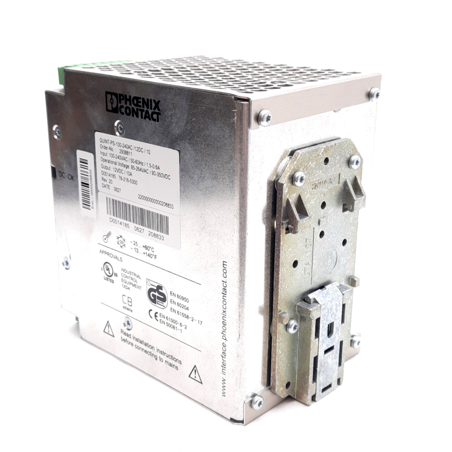Used Phoenix QUINT-PS-100-240AC/12DC/10 Power Supply 100-240VAC In, 12VDC 10A Out