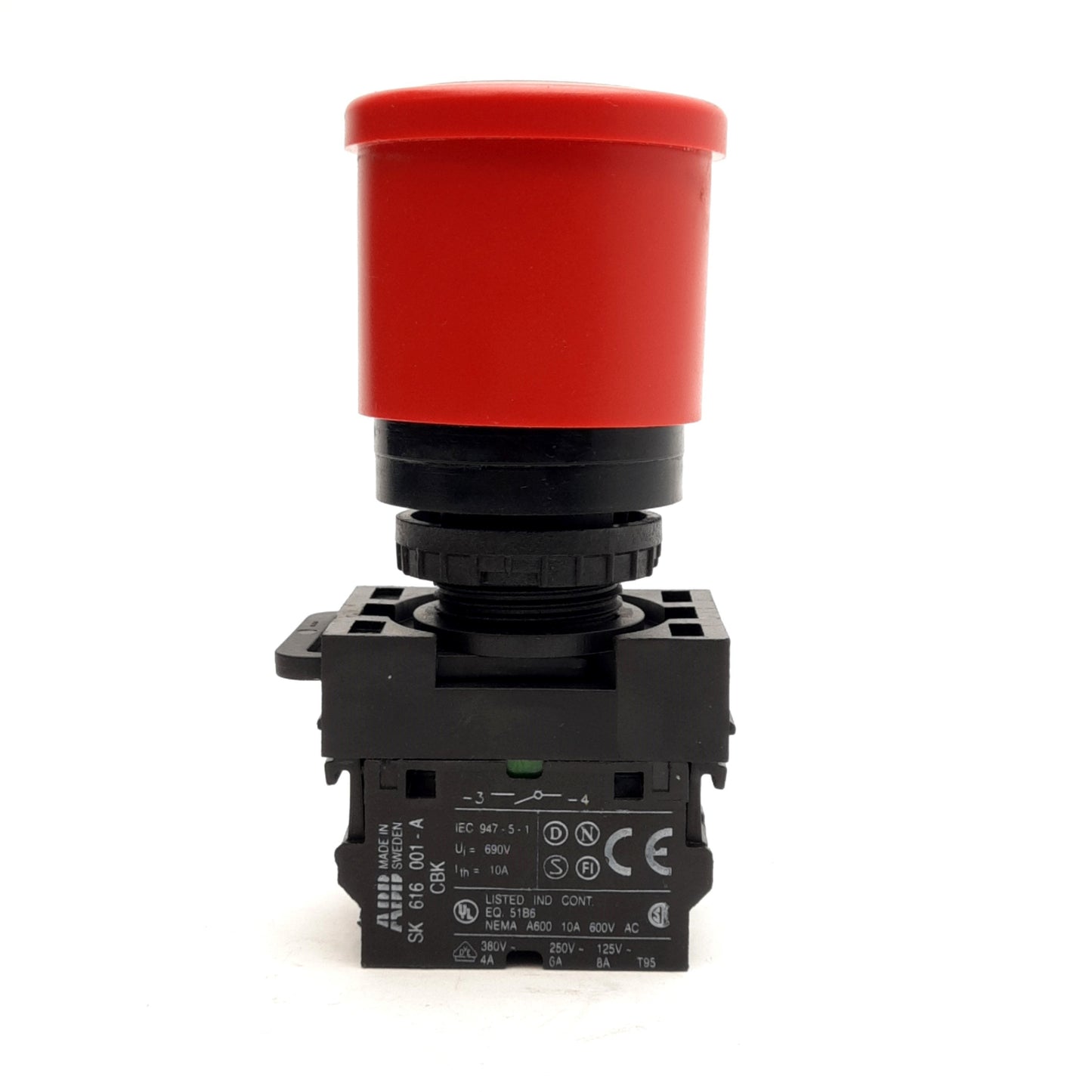 Used ABB MPMT3-11R Illuminated E-Stop Button, 1NC + 1NO Contacts, Ø42mm, 24V LED