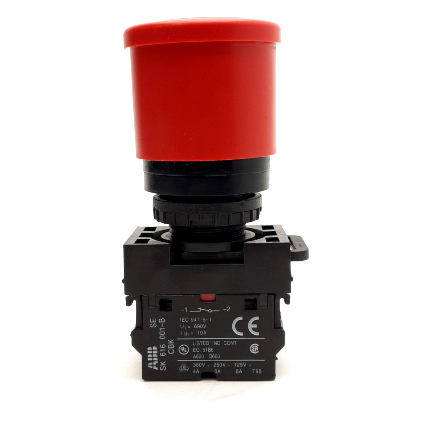 Used ABB MPMT3-11R Illuminated E-Stop Button, 1NC + 1NO Contacts, Ø42mm, 24V LED