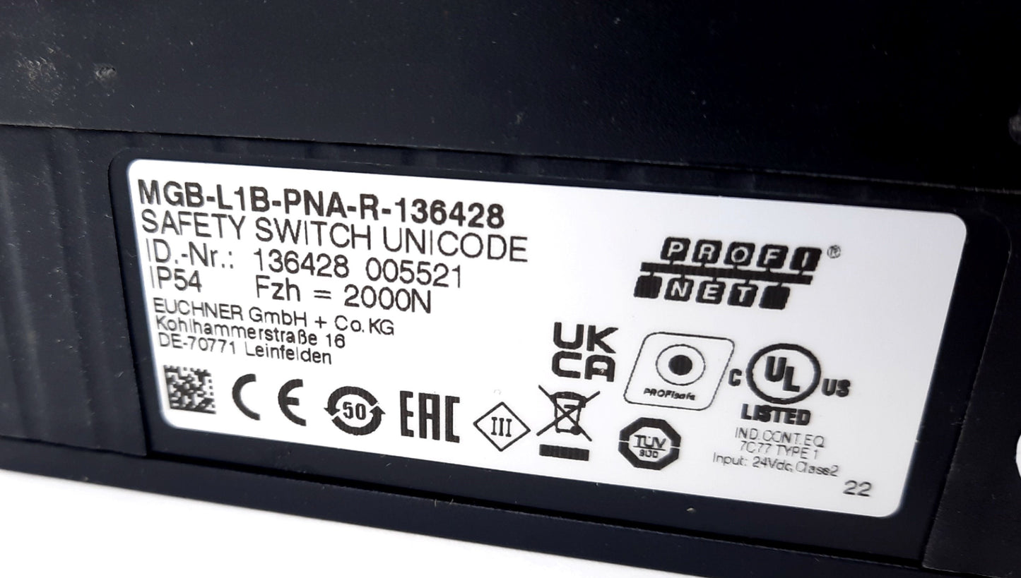 New Euchner MGB-L1B-PNA-R-136428 Safety Interlock 5 Control Elements 75V 0.5kV 500mA