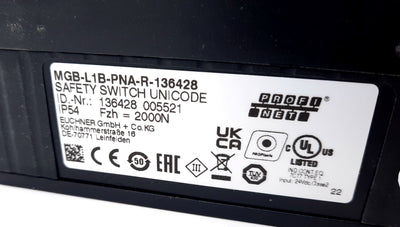 New Euchner MGB-L1B-PNA-R-136428 Safety Interlock 5 Control Elements 75V 0.5kV 500mA