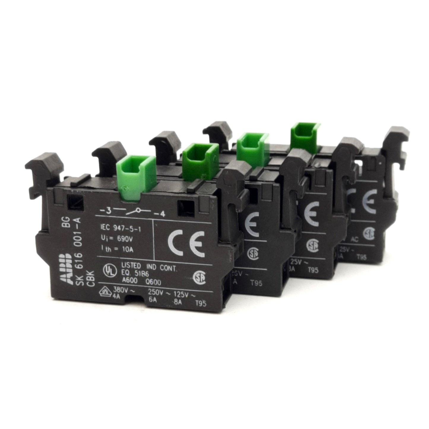 Used Lot of 4 ABB SK616-001-A Contact Blocks, Screw Clamp, SPST NO, 690V 10A