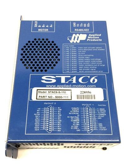 Used Applied Motion STAC6-S-110 1-Axis Micro Stepper Motor Drive Controller 120VAC 6A