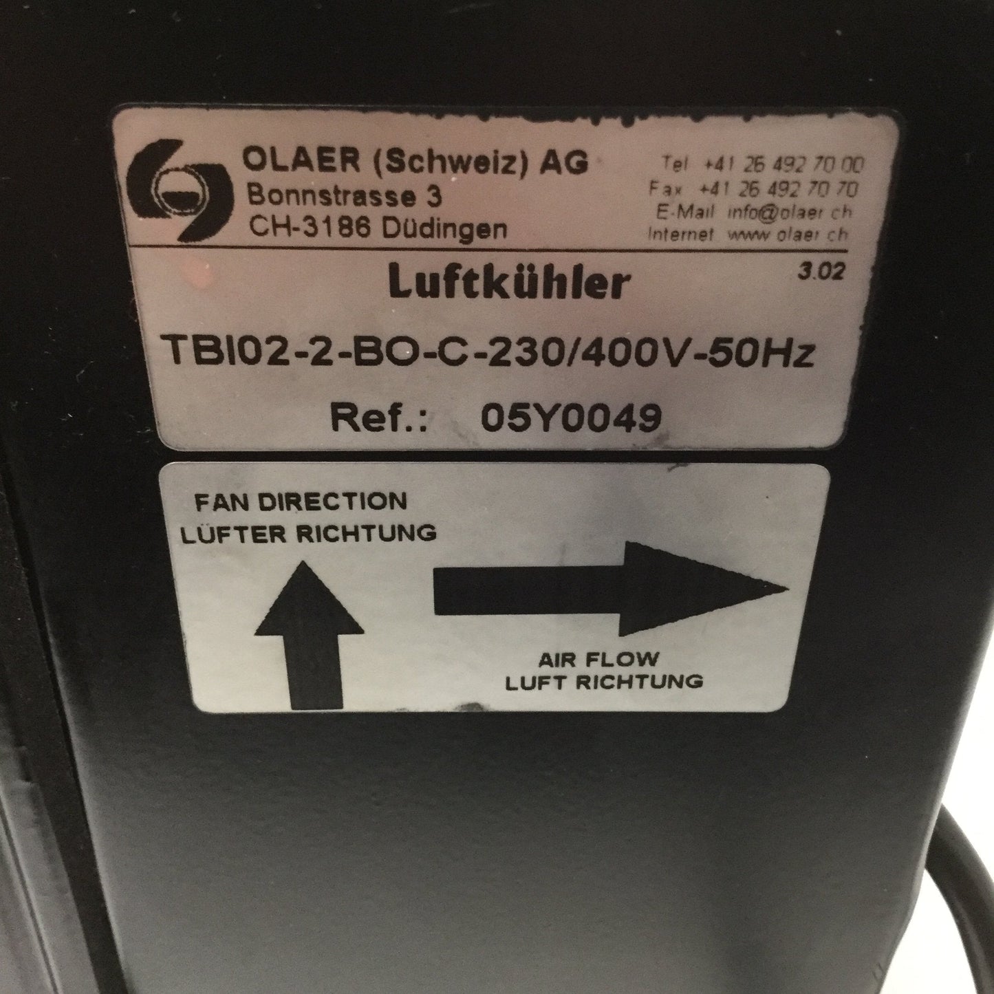 Used Olaer TBI02-2-BO-C-230/400V-50Hz Air Oil Cooler Ø200mm Fan Diameter, 3-Phase