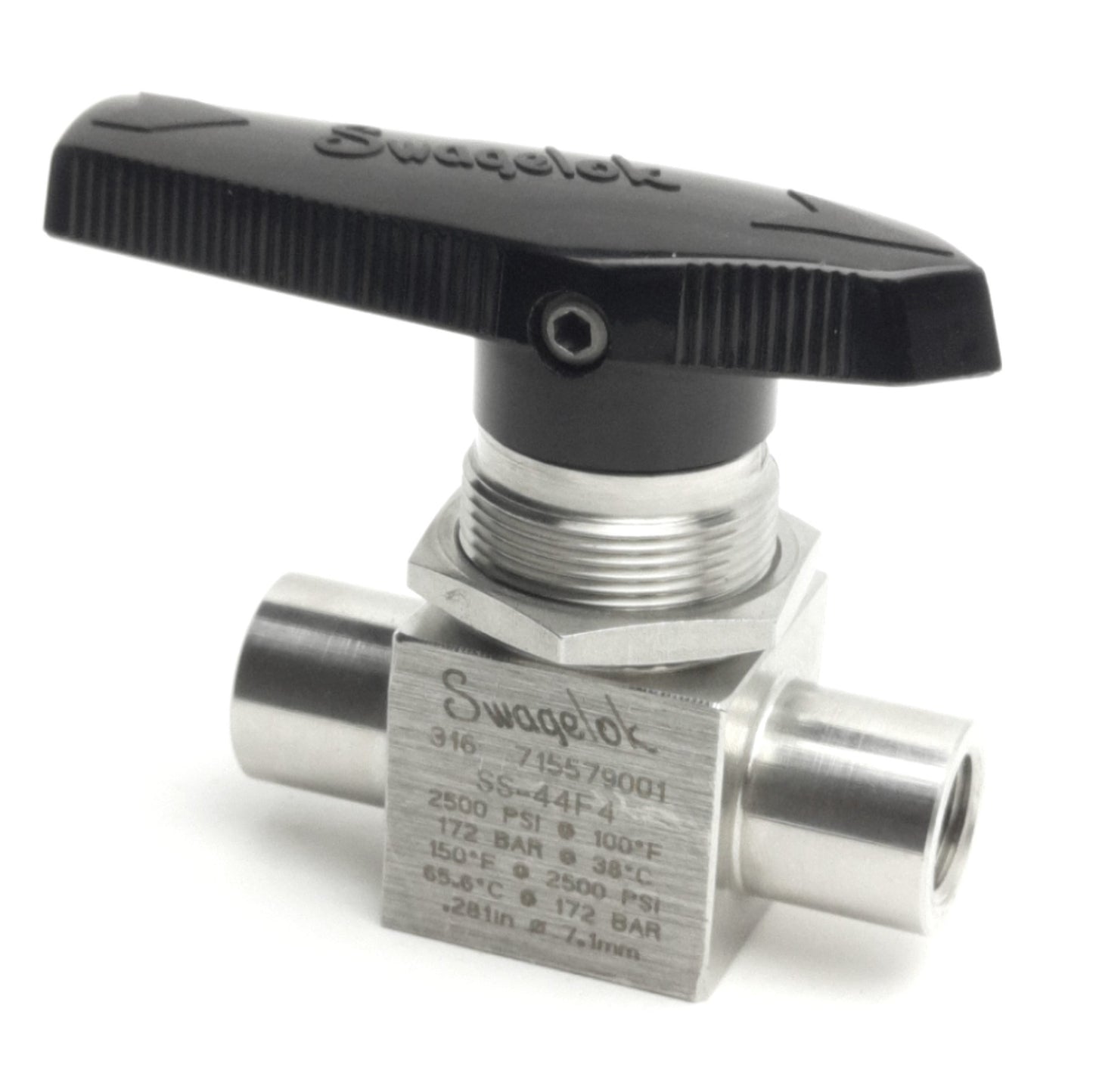 Used Swagelok SS-44F4 Ball Valve, 304 Stainless Steel, 1/4" NPT Female, 3.0CV