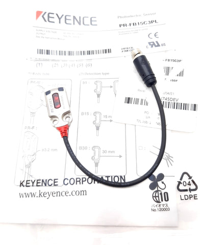 Keyence PR-FB15C3PL Photoelectric Sensor Reflective PNP 10-30VDC, 30VDC 50mA