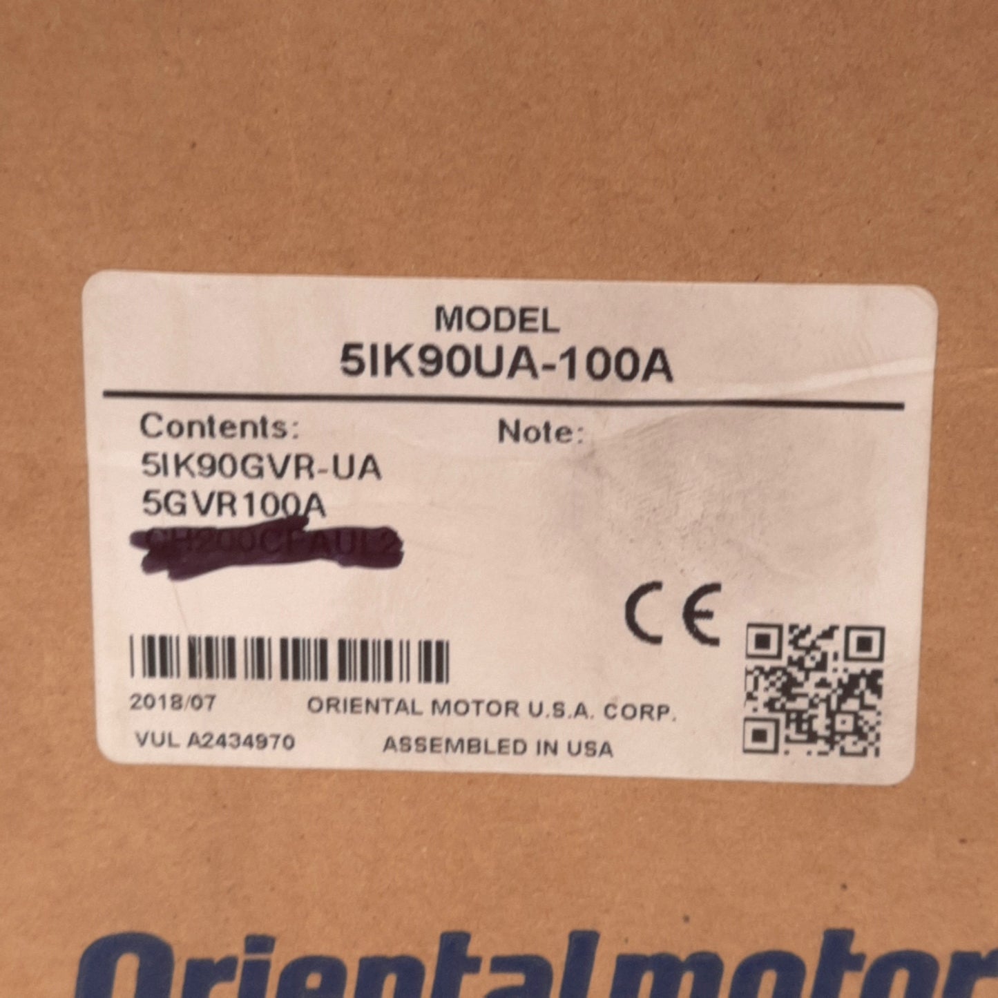 New Oriental Motor 5IK90UA-100A Induction Motor & Gearhead, 5:1 90W 110-115VAC 1.44A