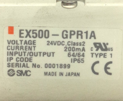 SMC EX500-GPR1A Profibus DP Gateway Interface, 64-Points, 24V DC 200mA