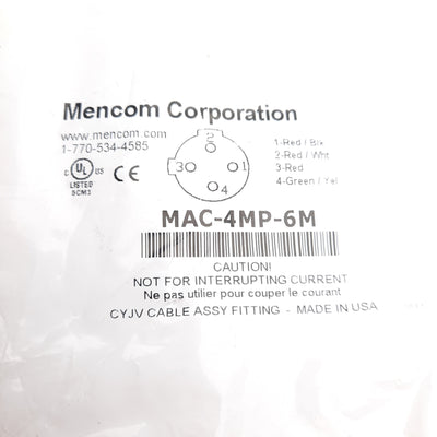 New Mencom MAC-4MP-6M Cordset, Micro-AC Male Straight 4-Pin to Flying Leads, 6m