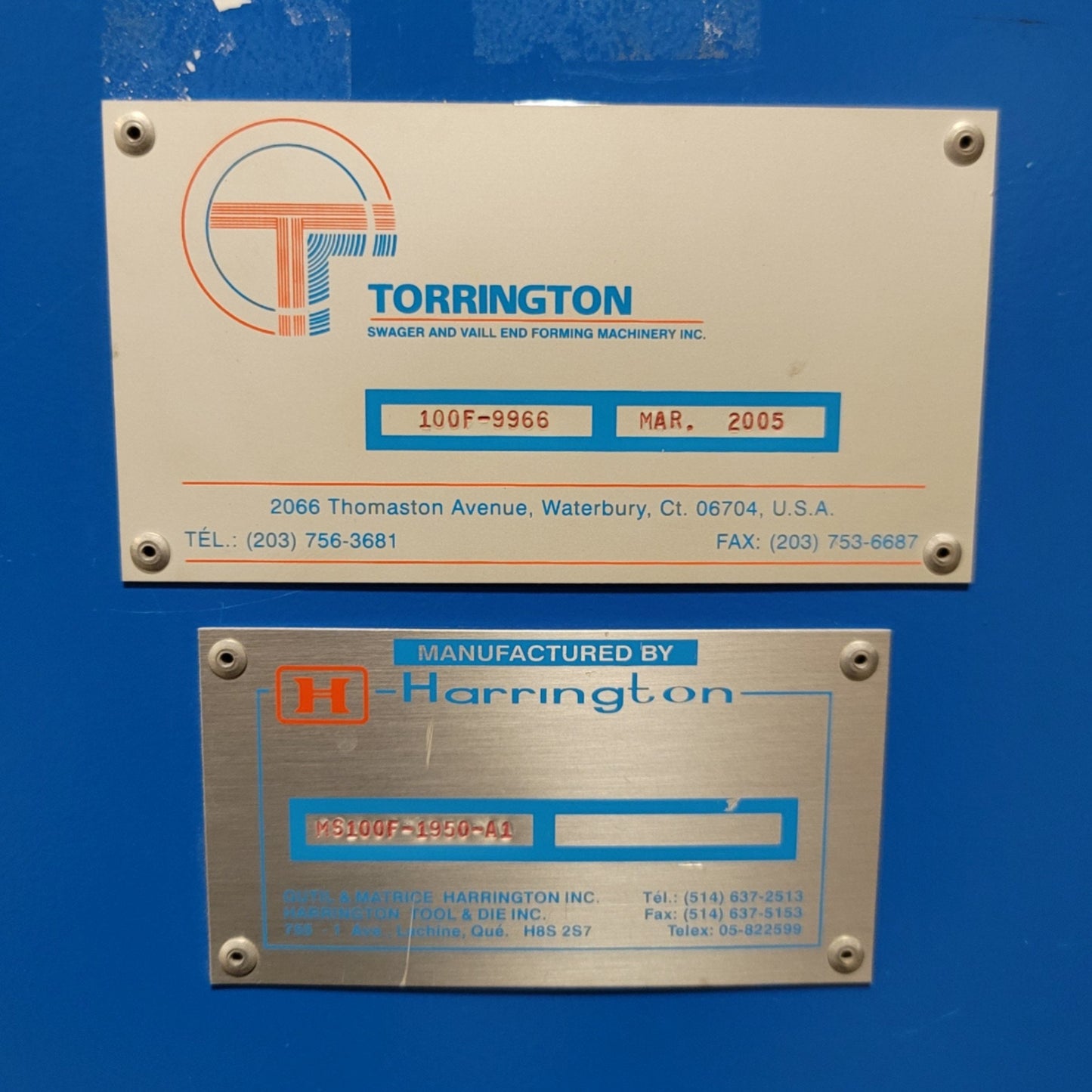 Used Torrington 100F-9966 Rotary Swaging Machine 1/16" Solid 1/4" Tube, 1/4HP, 120VAC