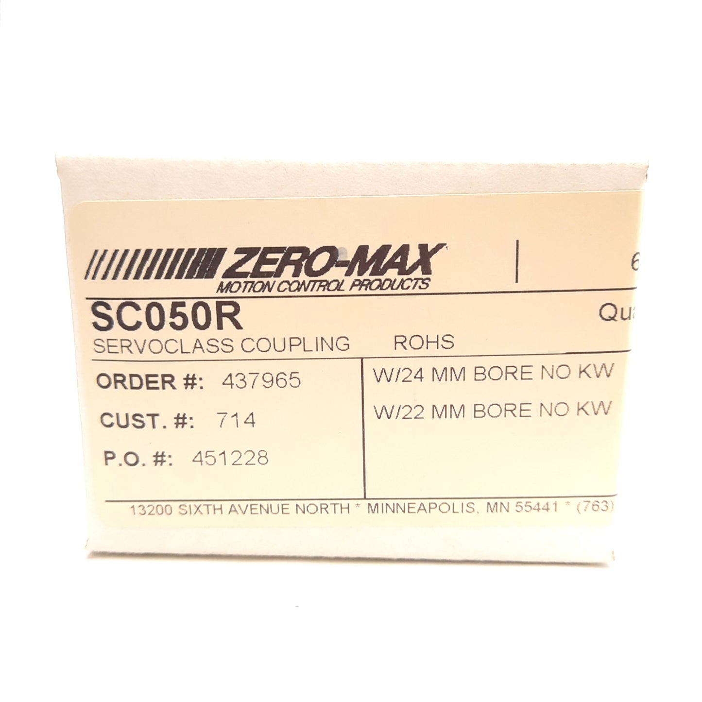 New Zero-Max SC050R Servoclass Coupling, ø24mm to ø22mm Bore, 221in-lbs Torque