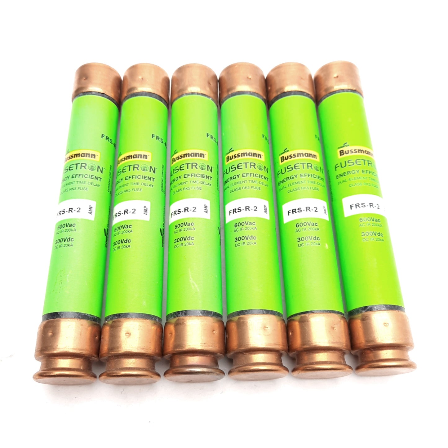 New – Open box Lot of 6 Bussmann FRS-R-2 Fusetron Dual-Element Time-Delay Fuse 600VAC/300VDC 2A