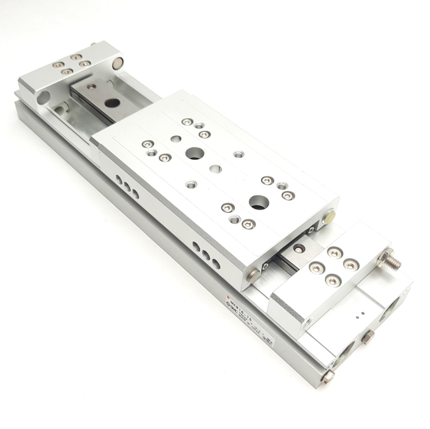 Used SMC MXW16-75 Air Slide Table 16mm Bore, 75mm Stroke, M5 Ports, 0.15-0.7MPa