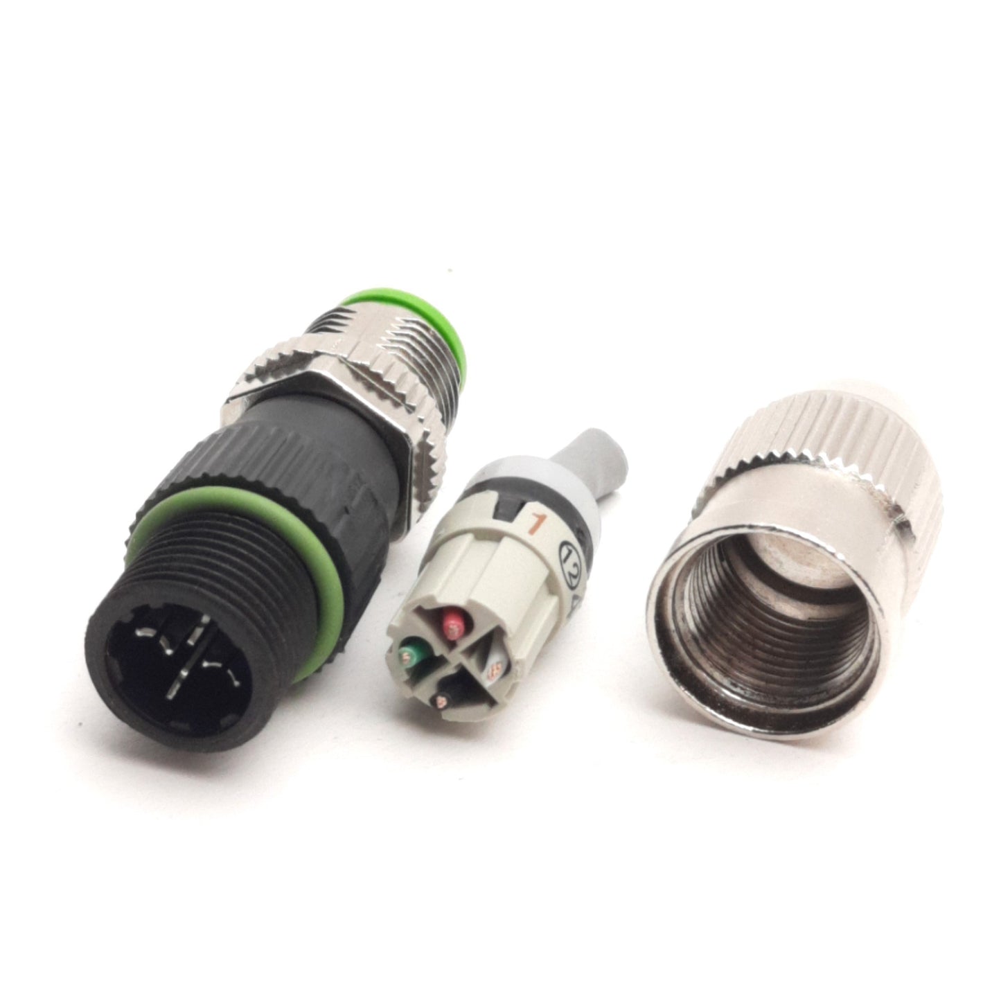 Used Lot of 3 L-Com M12FT4AM Field Wireable Connector, M12 4-Pin Male, 32V 4A, A-Code