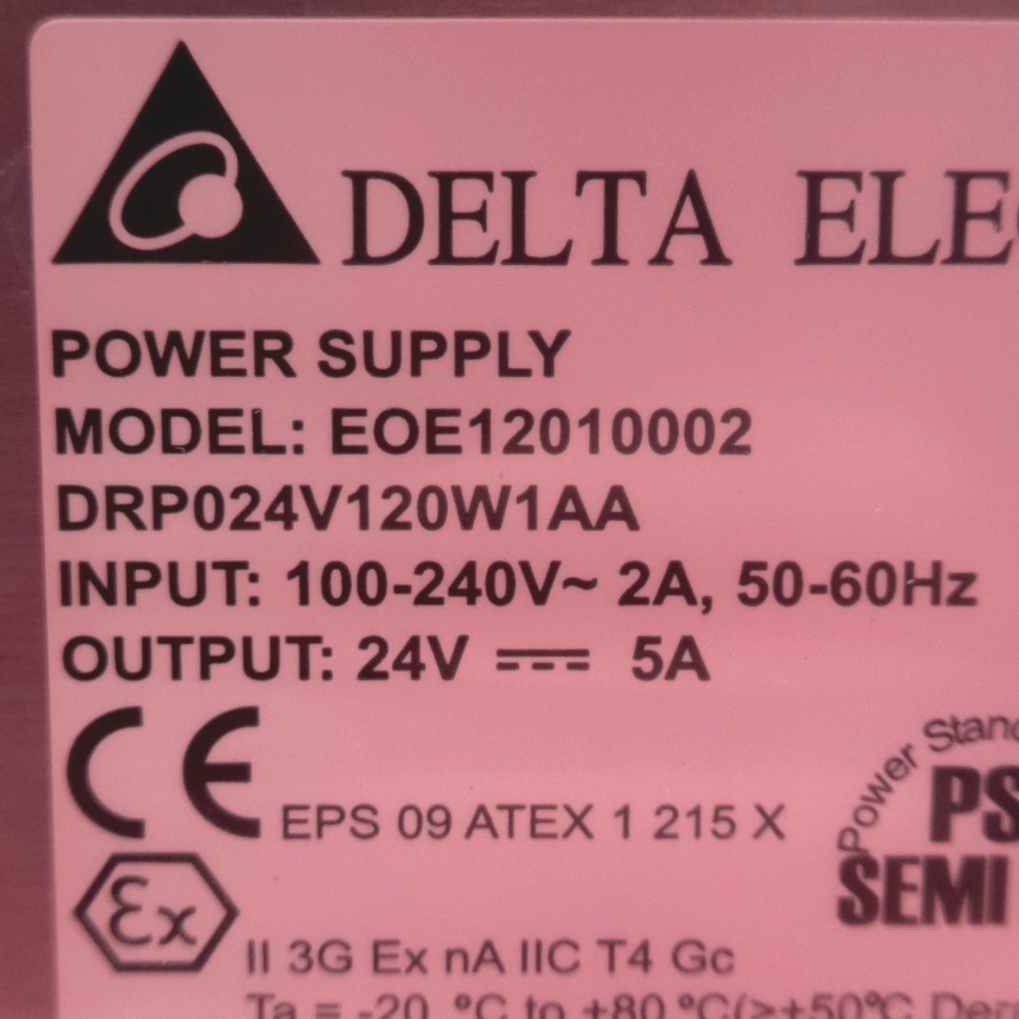New Delta Electronics DRP024V120W1AA Power Supply, 100-240VAC In, 24VDC 5A Out, 120W