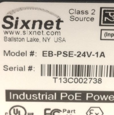 Sixnet EB-PSE-24V-1A Industrial PoE Power Injector, 1-Port, Input: 24V DC