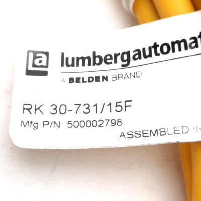 New – Open box Lumberg RK 30-731/15F Cordset, Mini 7/8in Female Straight 3-Pin, 300V 8A