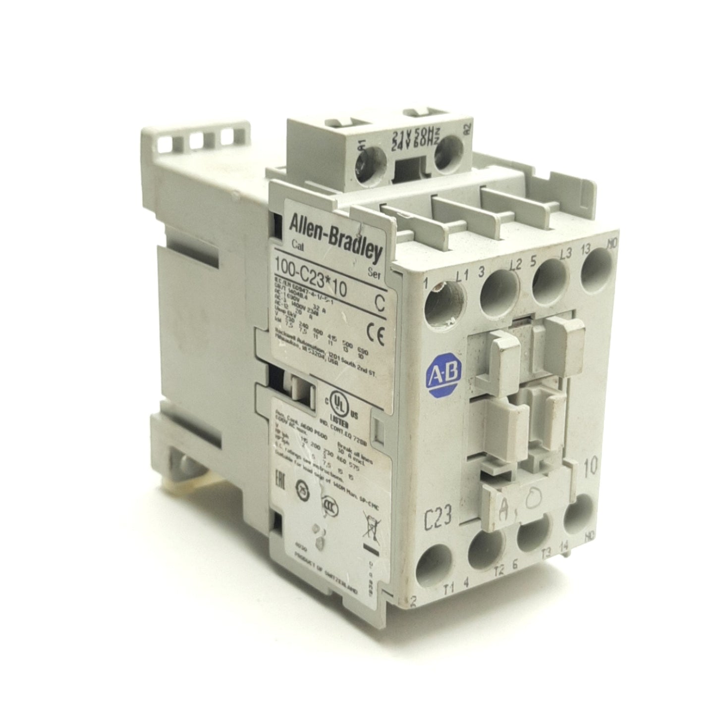 Used Allen Bradley 100-C23KJ10 IEC Contactor, 3-Ph & NO Aux, 600V 30A, 24VAC Coil