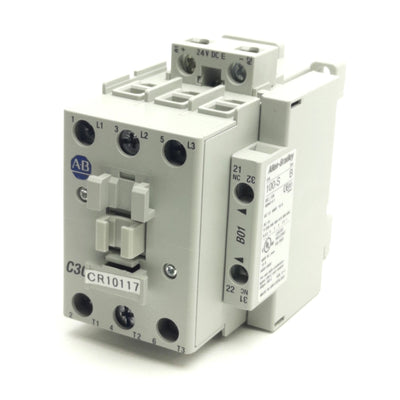 Used Allen Bradley 100-C30EJ01 Contactor w/ NC Aux, 3-P, 600V AC 55A, 24V DC Coil