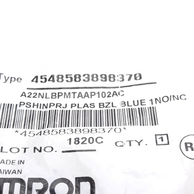 New Omron A22NLBPMTAAP102AC Illuminated Pushbutton, 1NC + 1NO, 24VAC/DC Light