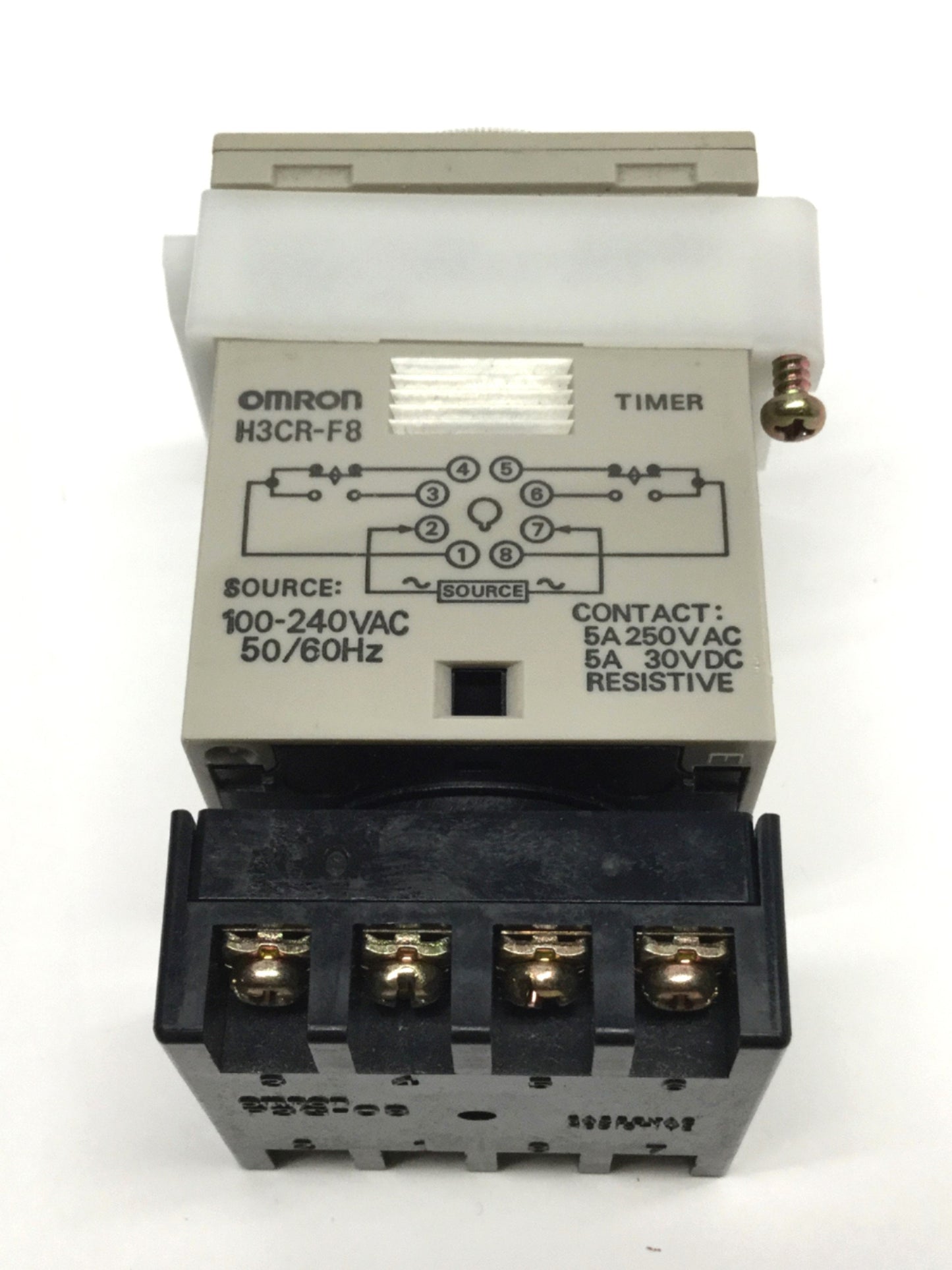 Used Omron H3CR-F8 Twin Timer Relay DPDT 100-240VAC, 5A 250VAC, 0.05s-300h, 8-Pin
