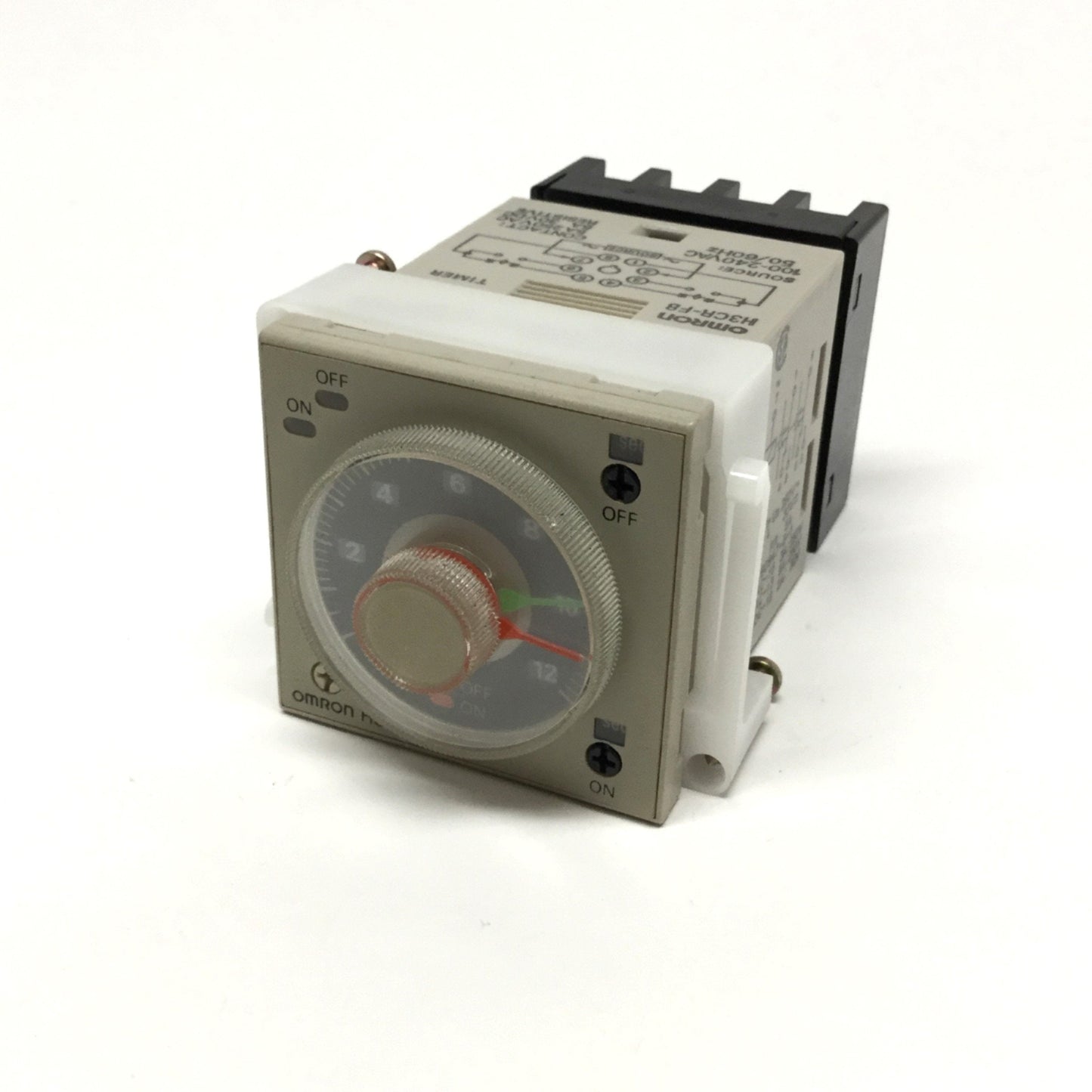 Used Omron H3CR-F8 Twin Timer Relay DPDT 100-240VAC, 5A 250VAC, 0.05s-300h, 8-Pin
