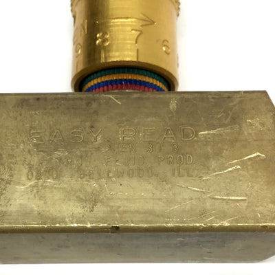 Used Deltrol EN30B Easy Read Brass Flow Control Needle Valve 28gpm, 2000psi, 1/2" NPT