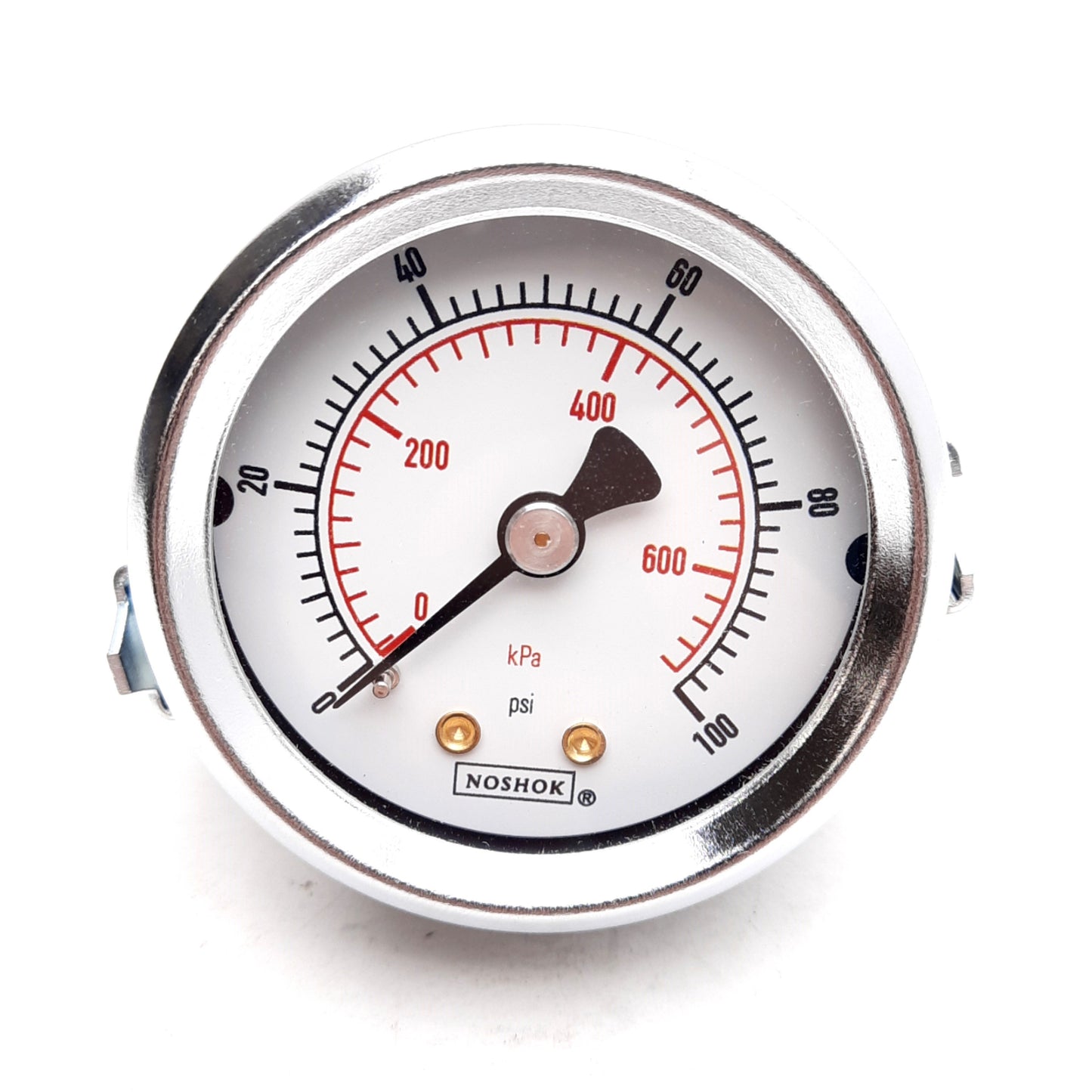 New NOSHOK 20-120-100-PSI/KPA Pressure Gauge, 0-100PSI, 1/4in NPT Male, ø2in