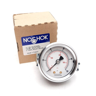 New NOSHOK 20-120-100-PSI/KPA Pressure Gauge, 0-100PSI, 1/4in NPT Male, ø2in