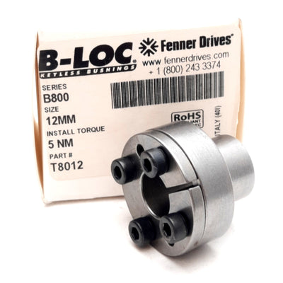 New B-LOC T8012 Locking Device, 12mm ID, 18mm OD, 58Nm Torque, M4x10 Screws, Steel