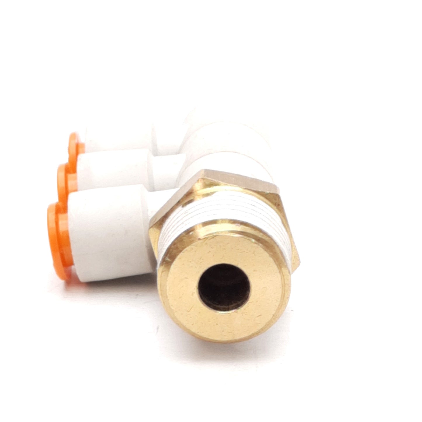 Used Lot of 4 SMC KQ2VT09-37AS Universal Triple Male Elbow 5/16in P2C, 1/2in NPT Male